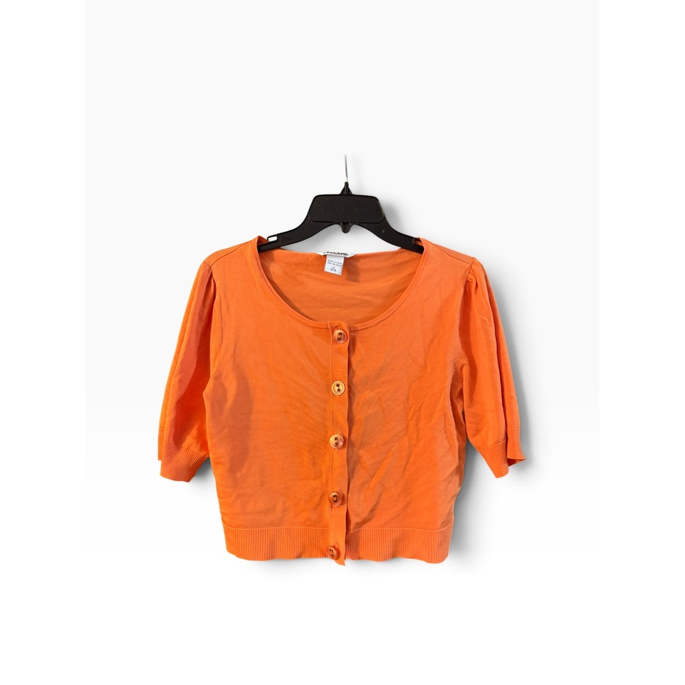 Nygard Collection Orange Cropped Cardigan Sweater Button Front Elbow Sleeve M